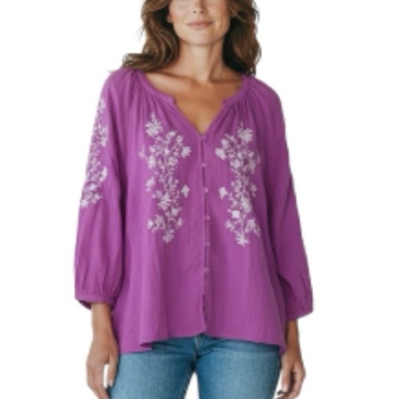 Style & Co. Tops - Style & Co. Pink Floral Embroidered 100% Cotton Top XXL MACY’S Exclusive NWOT